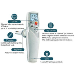 Testo 205 Süt pH Metre – Süt, Peynir ve Et Gıda için pH & Sıcaklık Ölçüm Cihazı